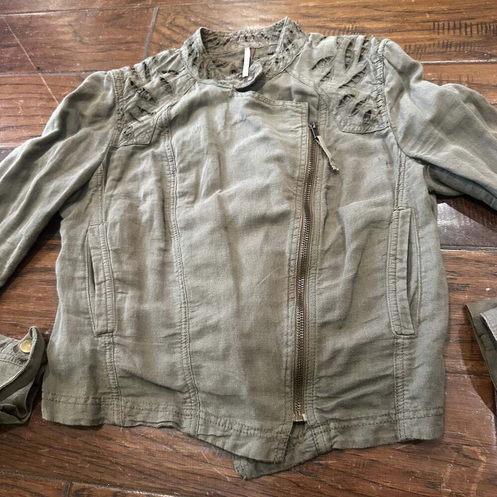 Free People Women's Olive Green Cropped Military Jacket - Picture 4 of 7